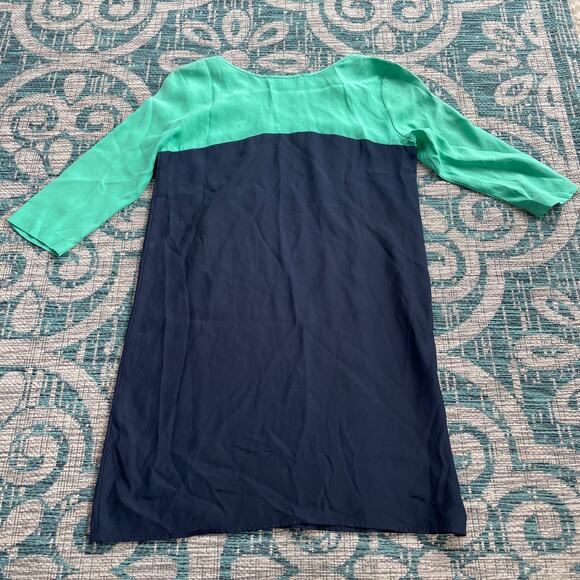 Amanda Uprichard Color Block Shift Dress Green‎ Navy Blue 3/4 Sleeve - Size P - Picture 3 of 7